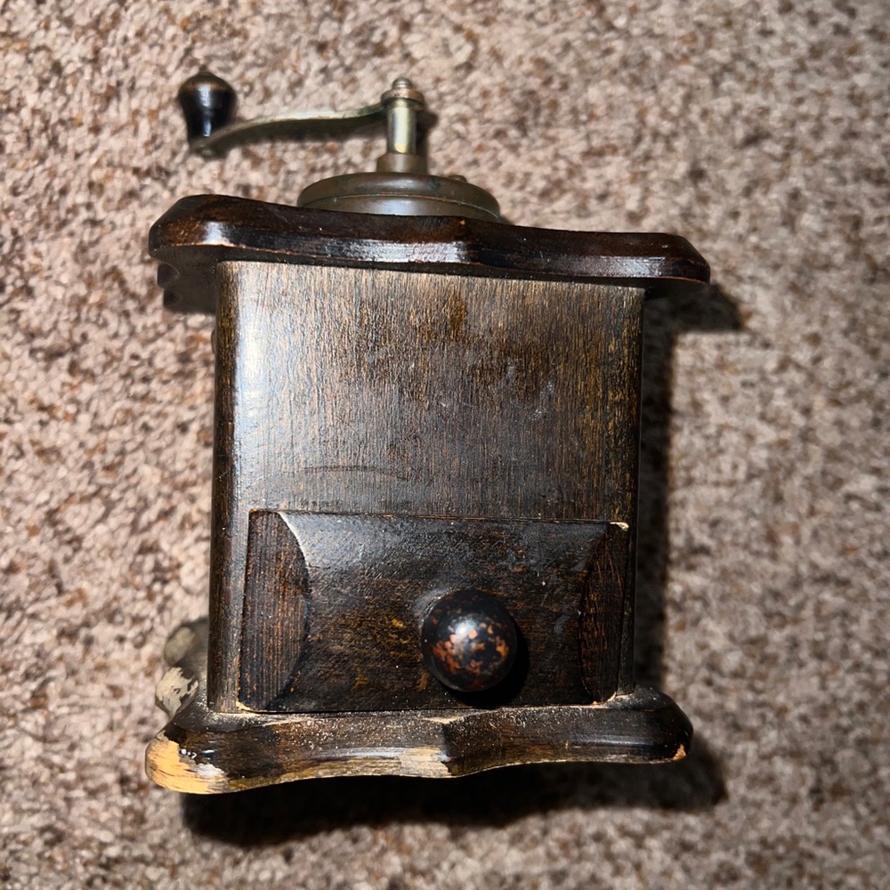 RARE Vintage Wooden Table Box Coffee mill Grinder ANTIQUE PEUGEOT FRERES